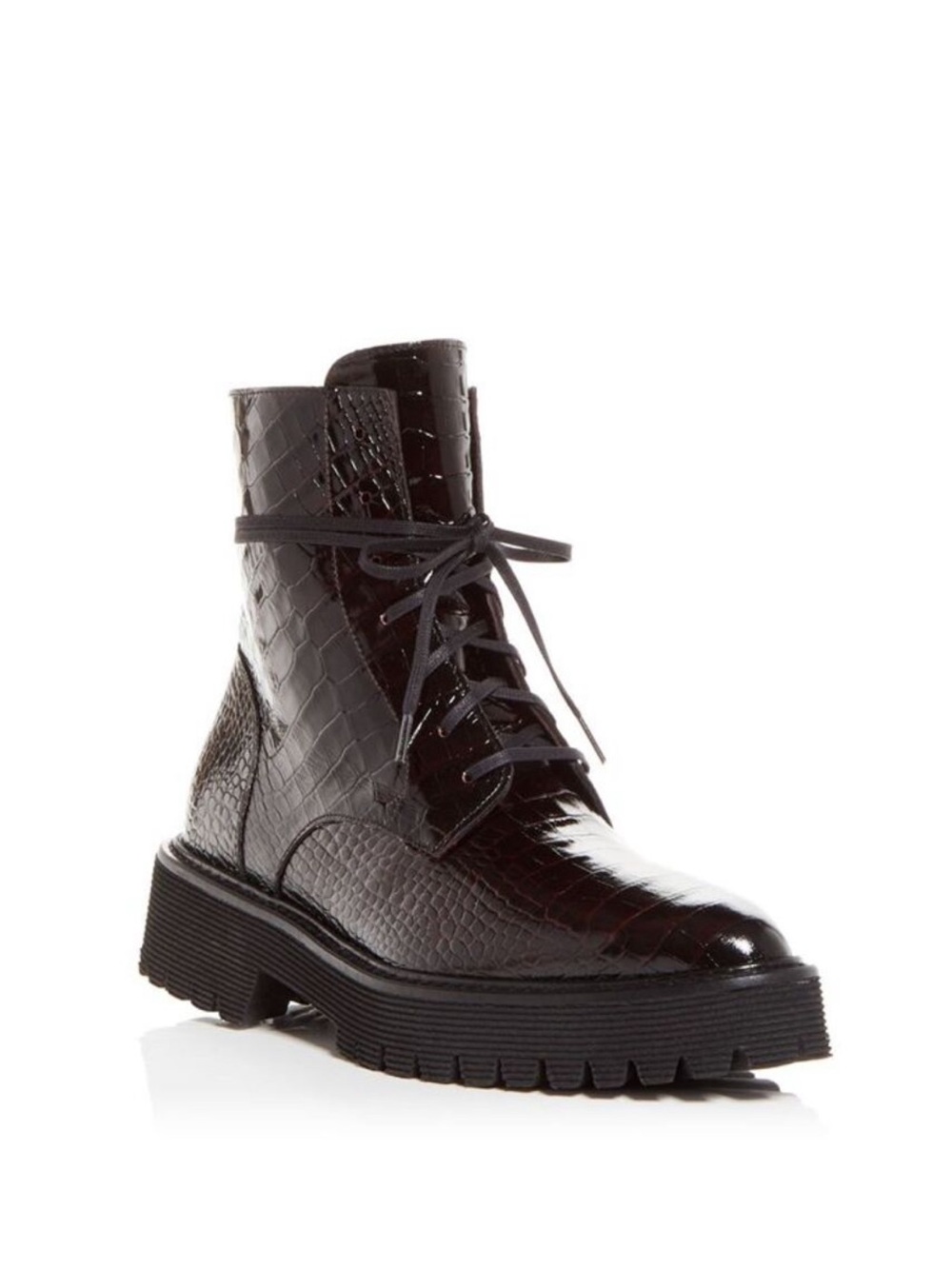 Freda Salvador Burgundy Croc-Embossed Platform Lace-Up Boot